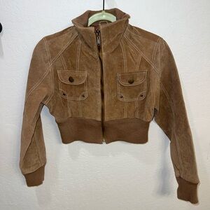 Vintage Cropped Leather Bomber Jacket